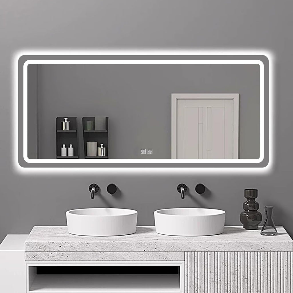 Led Bathroom Mirror, 50x70cm Led Mirror for Bathroom, Frontlit Dimmable Smart Lighted Mirrors for Bathroom Wall with Anti-Fog, IP54 Memory, 3 Colors