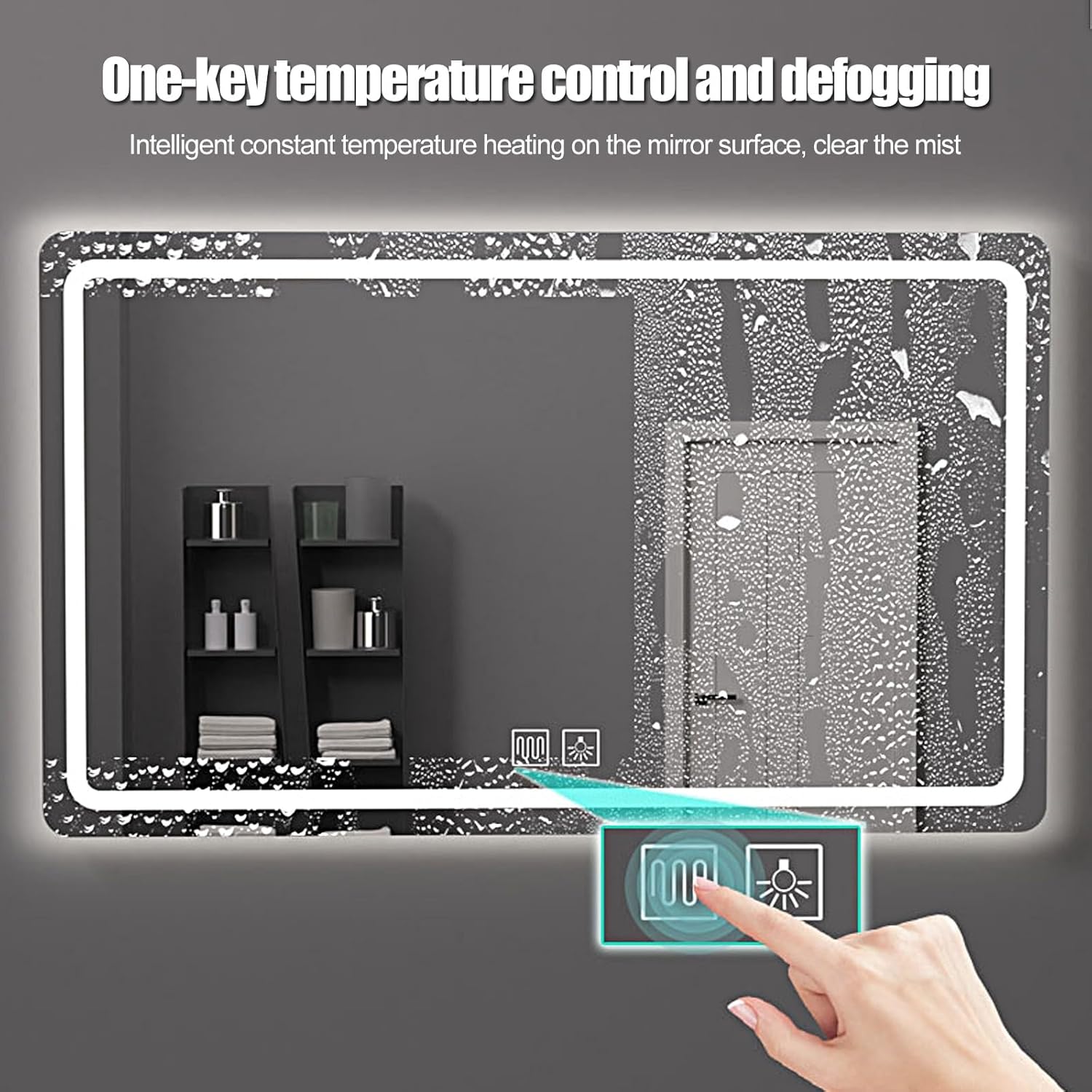 Led Bathroom Mirror, 50x70cm Led Mirror for Bathroom, Frontlit Dimmable Smart Lighted Mirrors for Bathroom Wall with Anti-Fog, IP54 Memory, 3 Colors